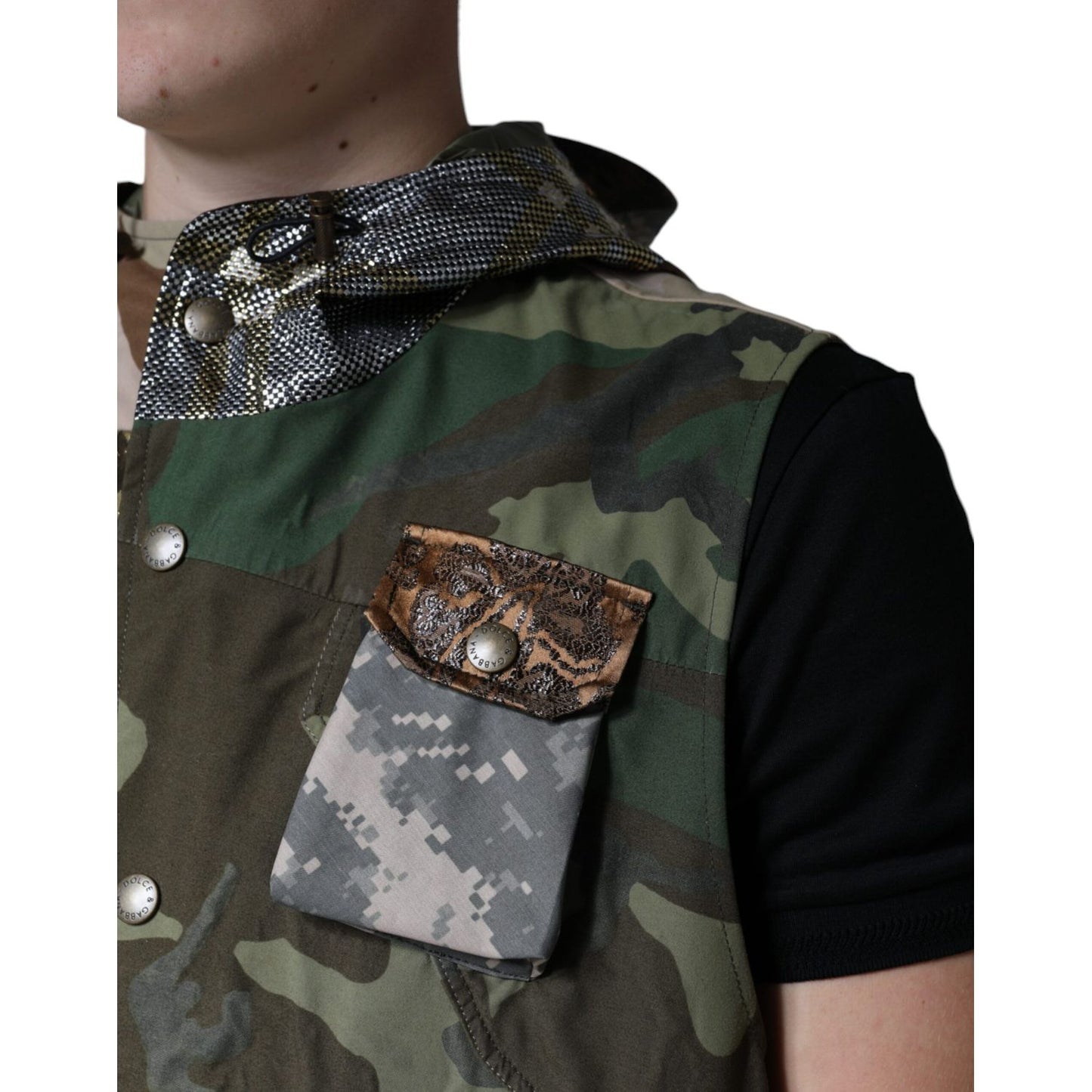 Dolce & Gabbana Multicolor Patchwork Hooded Vest Jacket 1728,67345645728,Clothing,Dolce & Gabbana,IT52 | XL,Jackets & Coats - Clothing,Jackets - Men - Clothing,Material: 80% Nylon 7% Cotton 5% Polyester 2% Mohair 2% Guanaco 2% Acetate 2% Silk,Men,Multicol