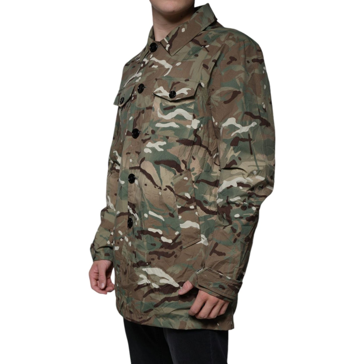 Dolce & Gabbana Multicolor Camouflage Collared Coat Jacket Dolce & Gabbana