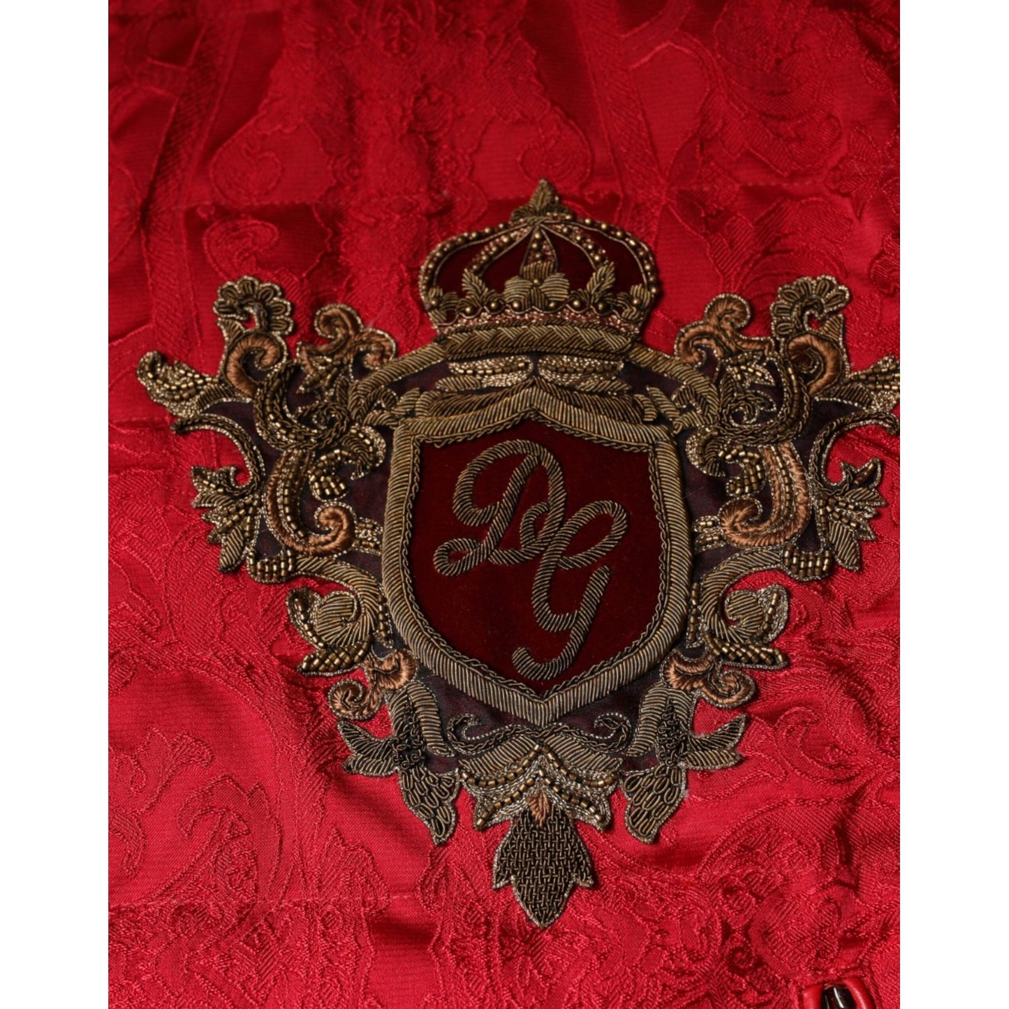 Dolce & Gabbana Red Quilted Bomber Gold Crown Logo Jacket Dolce & Gabbana