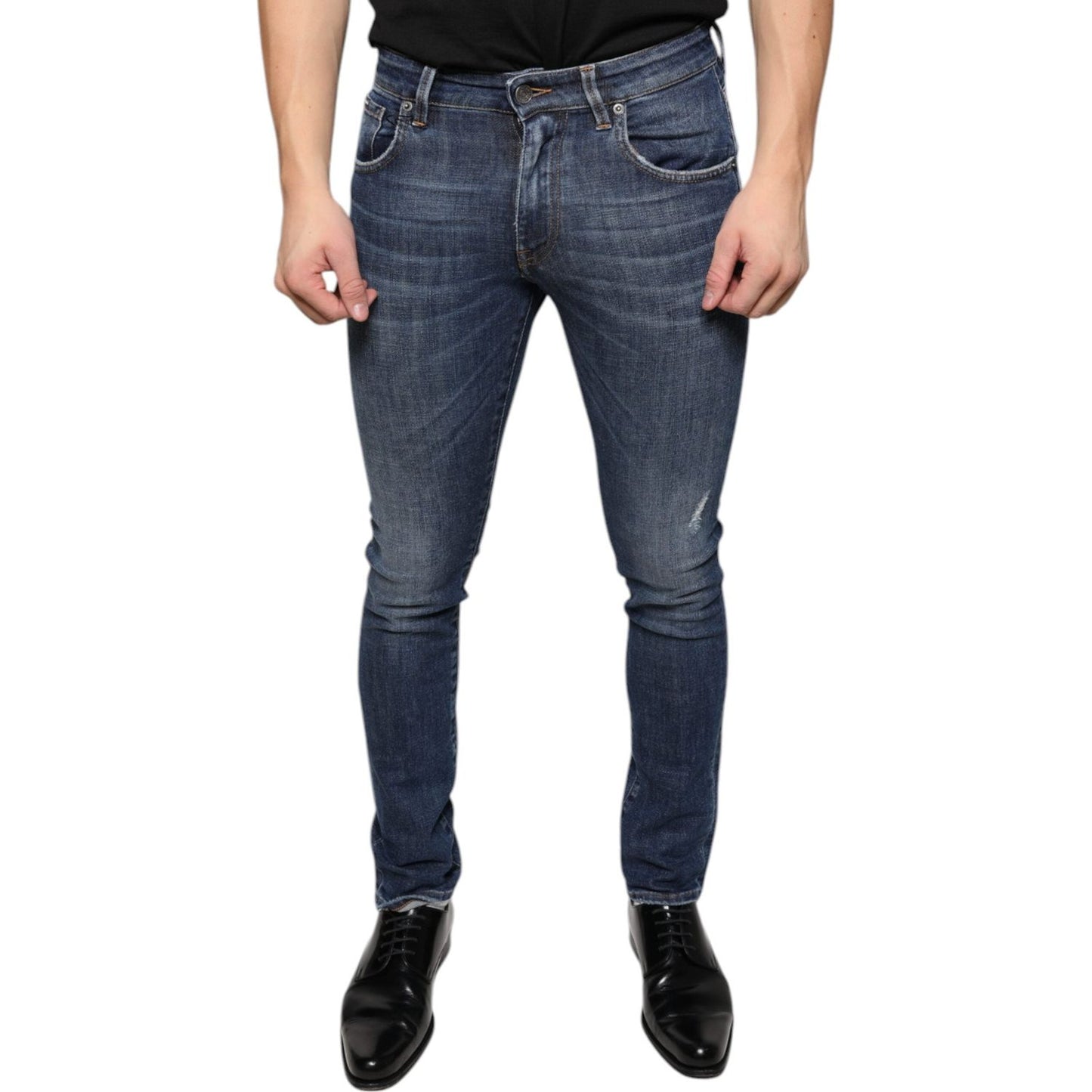 Dolce & Gabbana Dark Blue Washed Cotton Skinny Denim Jeans Dolce & Gabbana