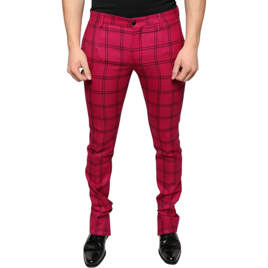 Dolce & Gabbana Pink Checkered Wool Skinny Pants Dolce & Gabbana