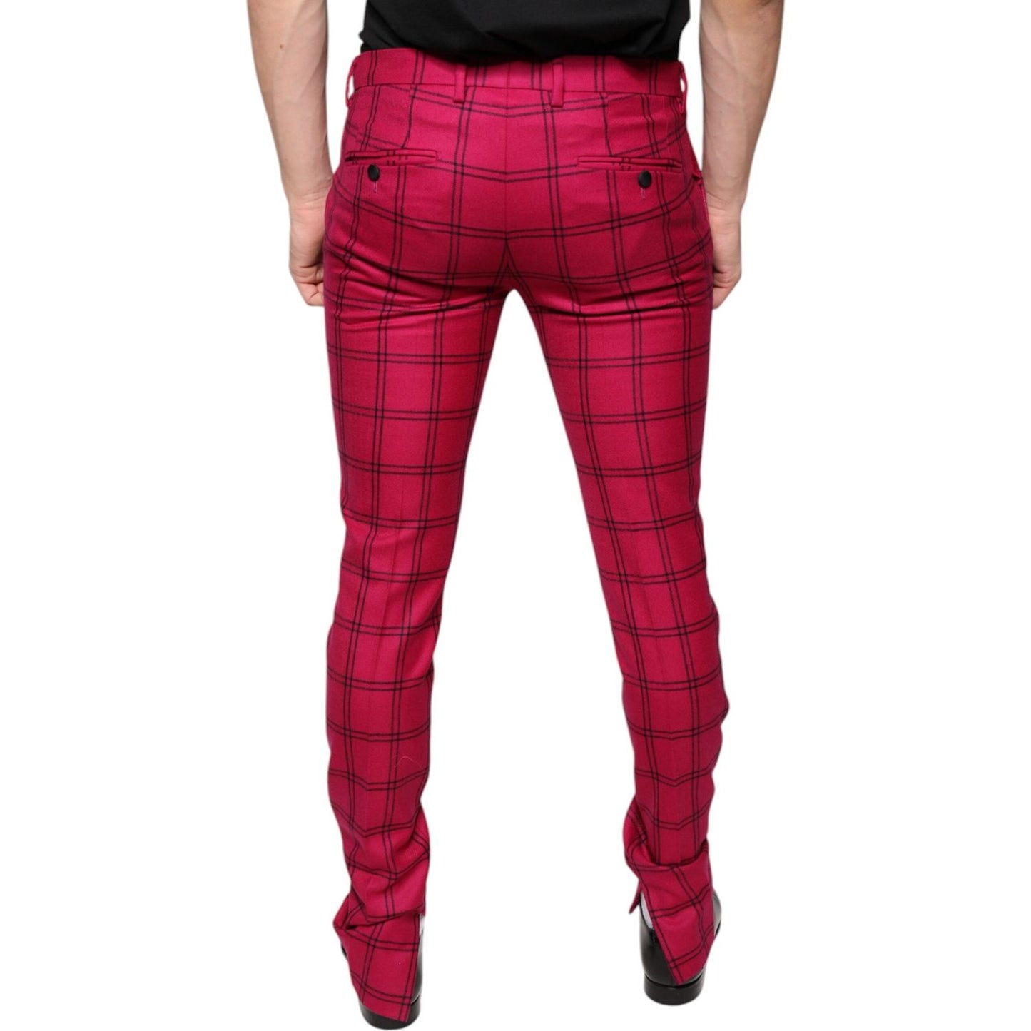 Dolce & Gabbana Pink Checkered Wool Skinny Pants Dolce & Gabbana