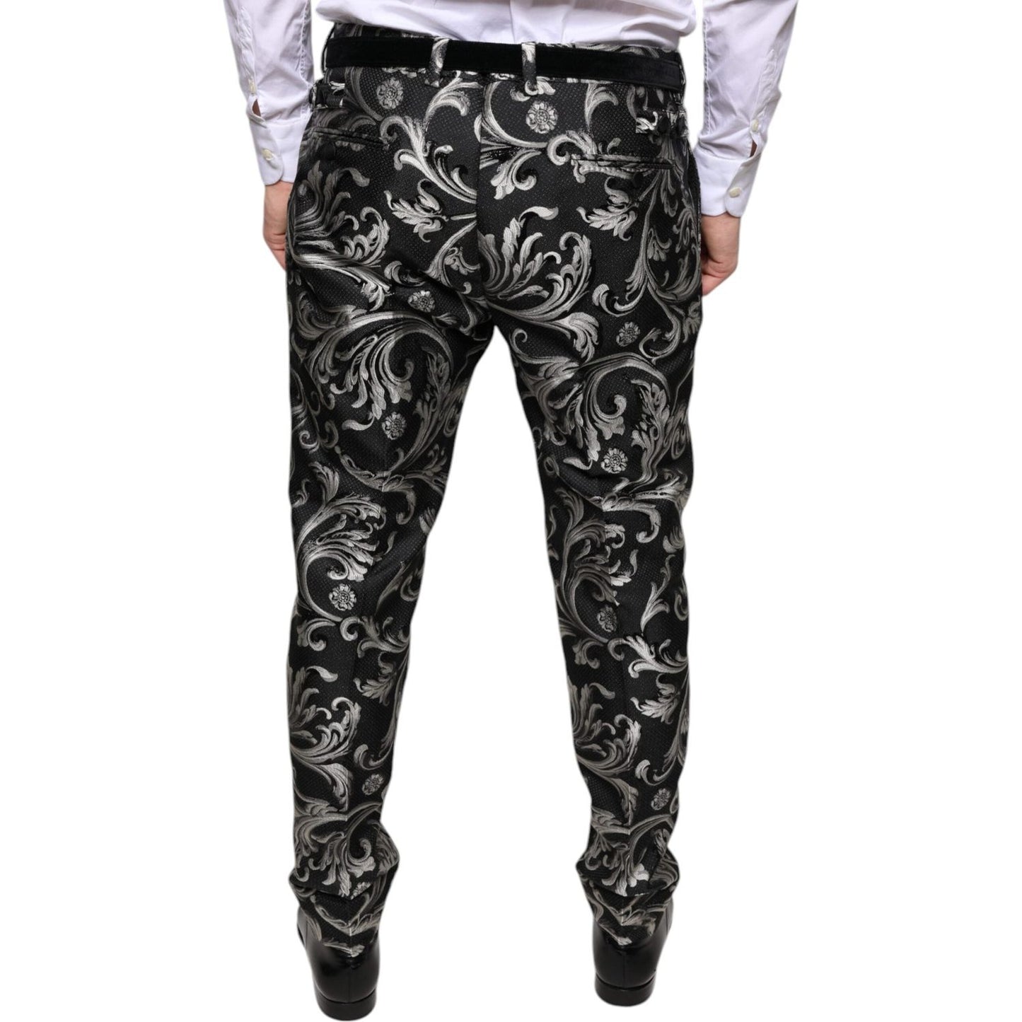 Dolce & Gabbana Black Jacquard Skinny Dress Pants Dolce & Gabbana