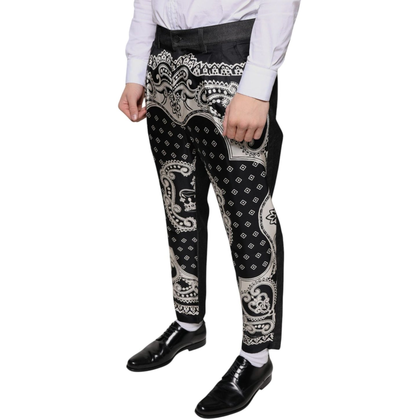 Dolce & Gabbana Black Bandana Silk Dress Pants Dolce & Gabbana