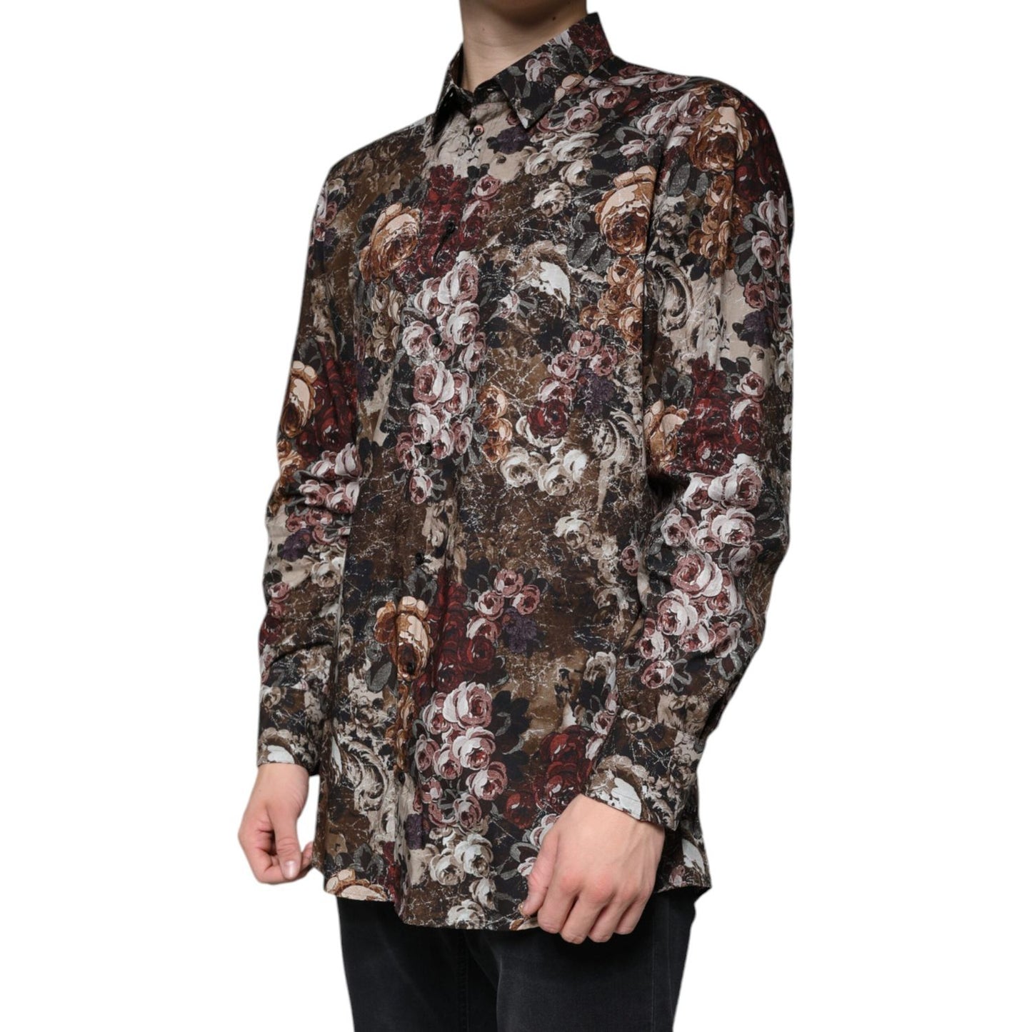 Dolce & Gabbana Multicolor Floral Cotton Men Dress GOLD Shirt Dolce & Gabbana