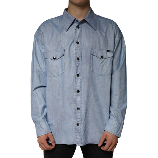 Dolce & Gabbana Light Blue Cotton Button Down Casual Shirt Dolce & Gabbana