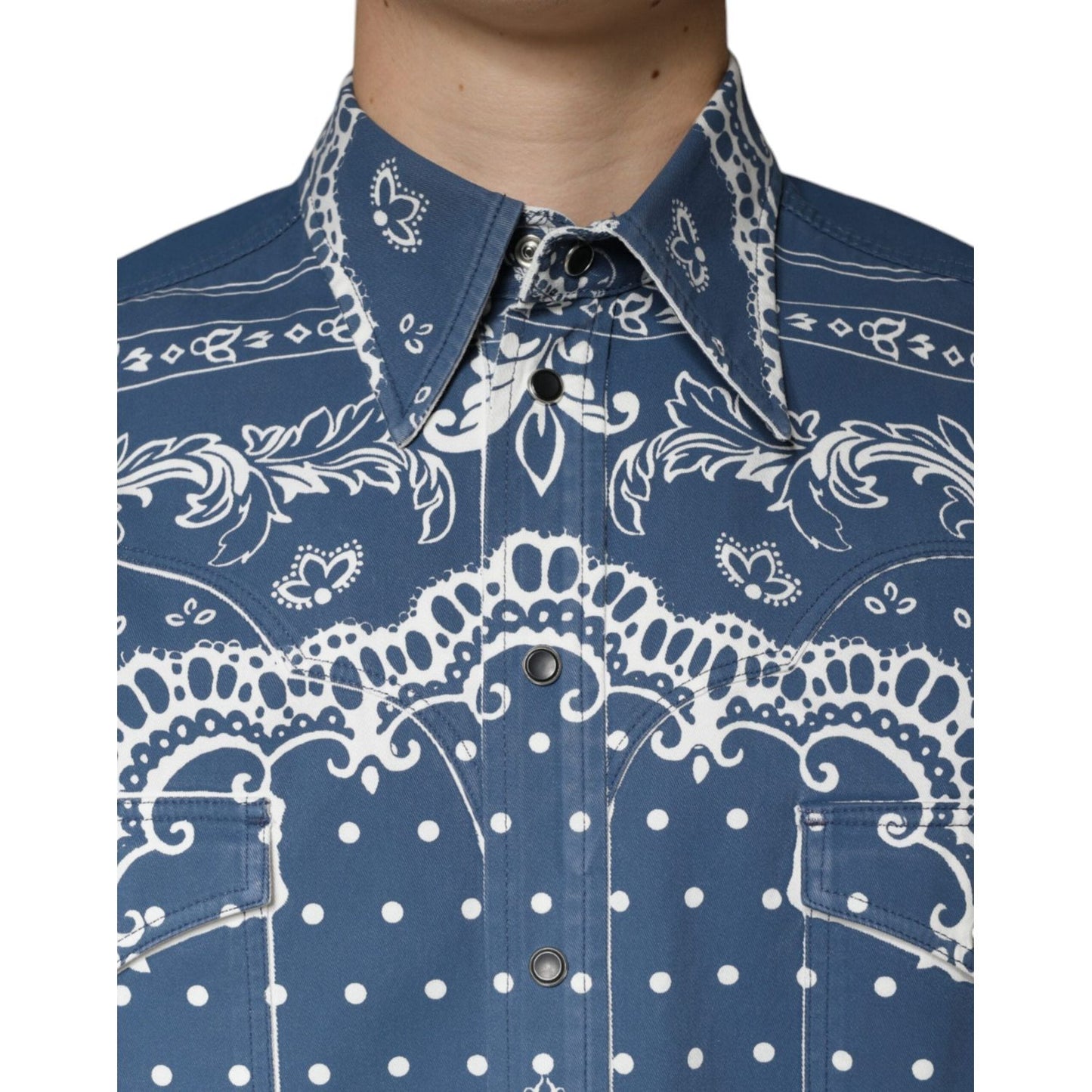 Dolce & Gabbana Blue White Bandana Print Cotton Casual Shirt Dolce & Gabbana