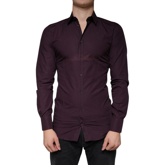 Dolce & Gabbana Dark Violet Cotton Dress GOLD Men Formal Shirt Dolce & Gabbana