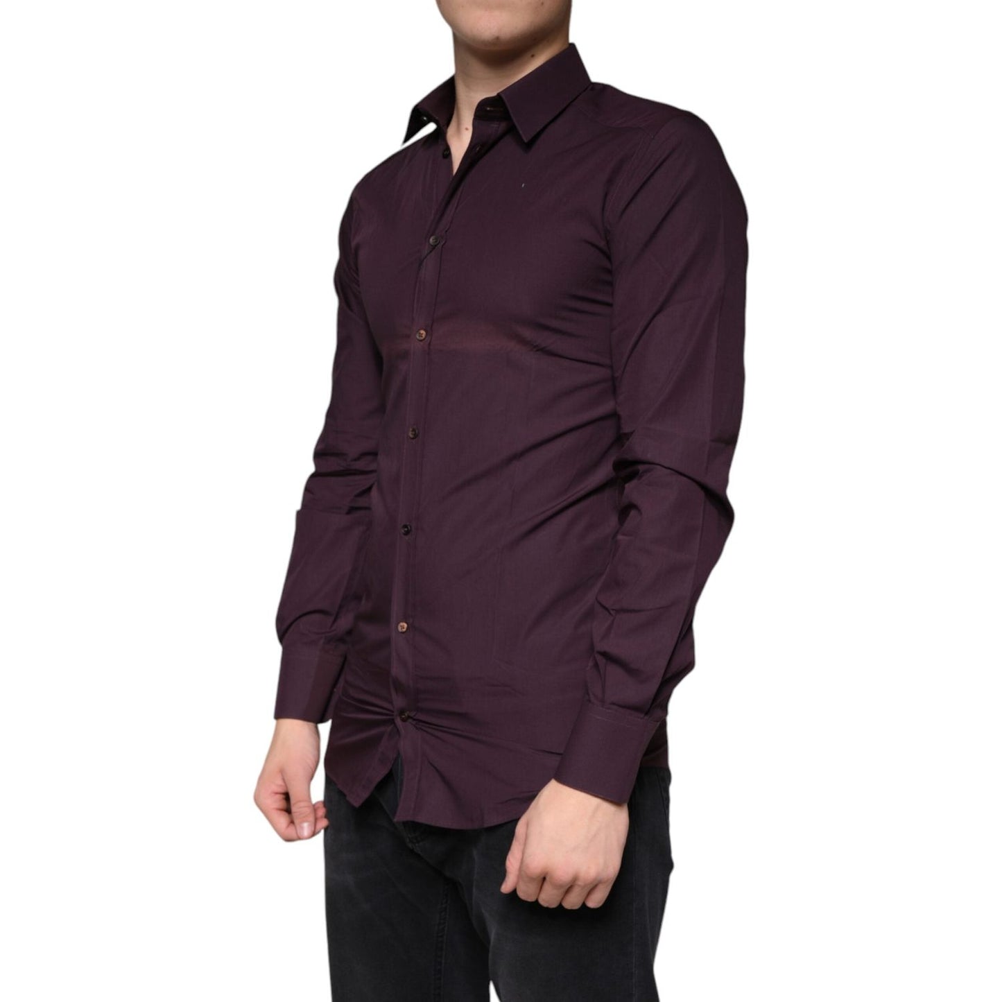 Dolce & Gabbana Dark Violet Cotton Dress GOLD Men Formal Shirt Dolce & Gabbana