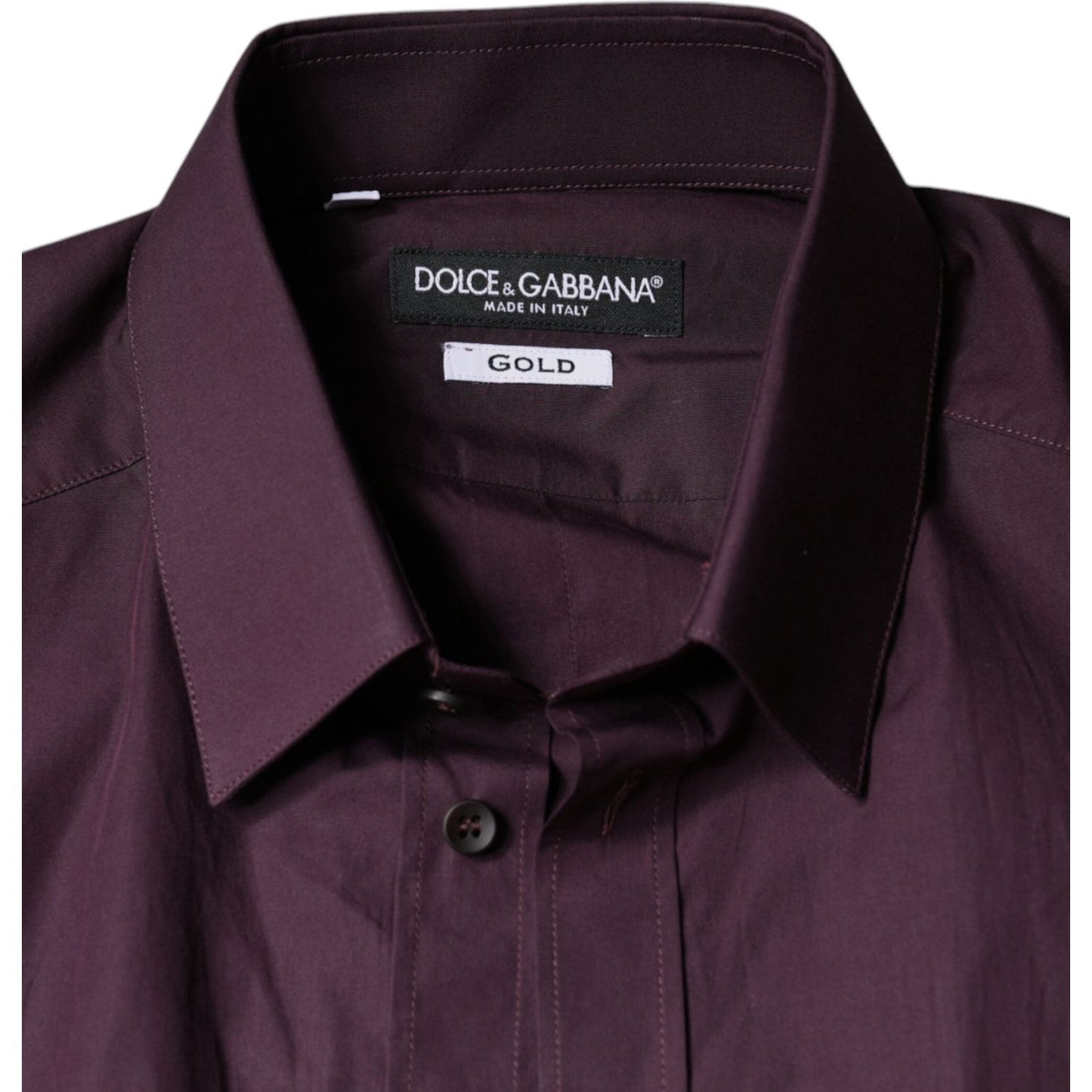 Dolce & Gabbana Dark Violet Cotton Dress GOLD Men Formal Shirt Dolce & Gabbana