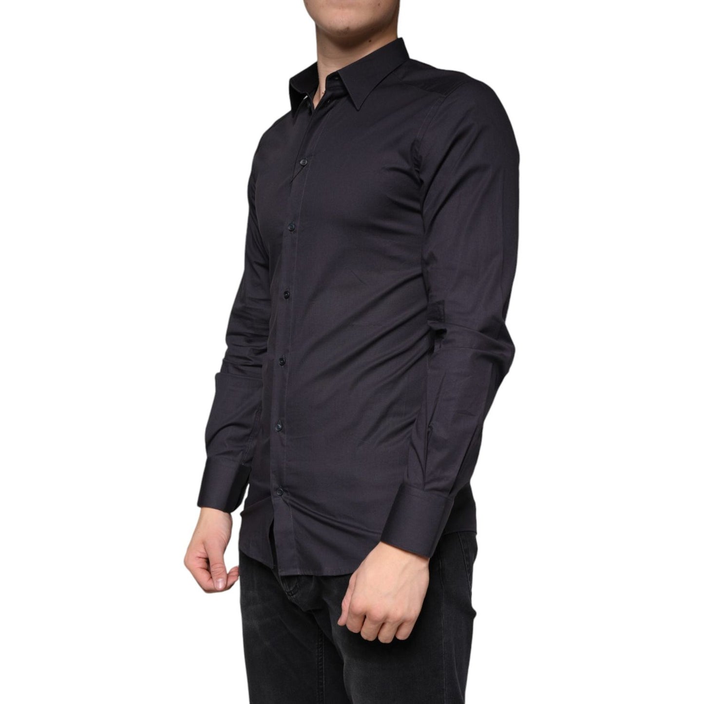 Dolce & Gabbana Black Cotton Stretch Dress GOLD Formal Shirt Dolce & Gabbana