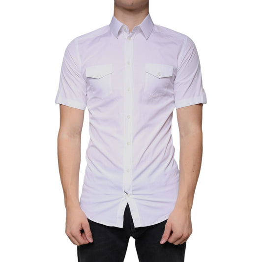 Dolce & Gabbana White Cotton Casual GOLD Short Sleeves Shirt Dolce & Gabbana