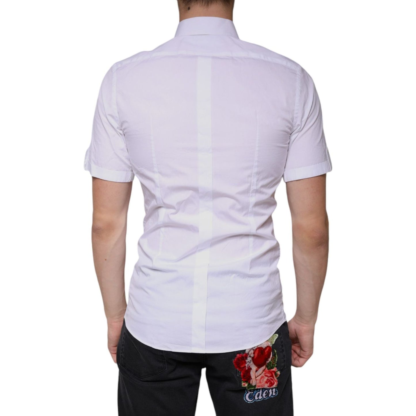 Dolce & Gabbana White Cotton Casual GOLD Short Sleeves Shirt Dolce & Gabbana