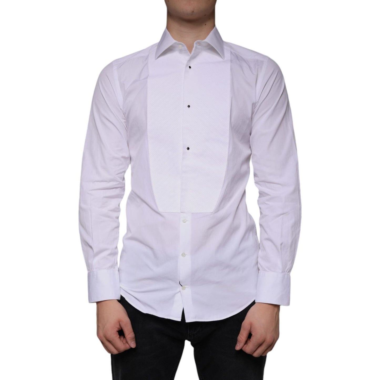 Dolce & Gabbana White Bib Cotton Poplin GOLD Men Formal Shirt Dolce & Gabbana