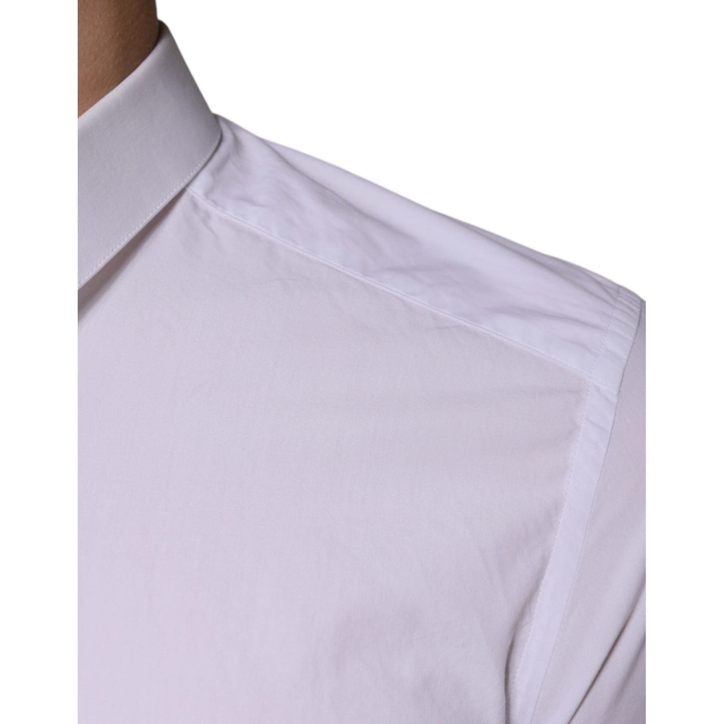 Dolce & Gabbana White Cotton Dress GOLD Formal Collared Shirt Dolce & Gabbana