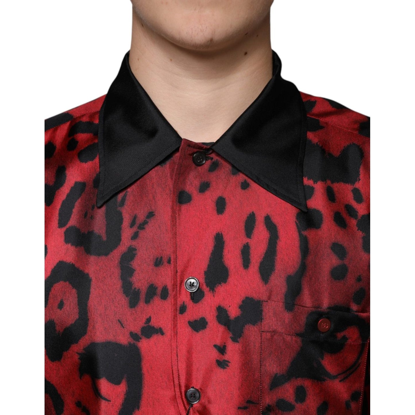 Dolce & Gabbana Red Leopard Silk Button Down Casual Shirt Dolce & Gabbana