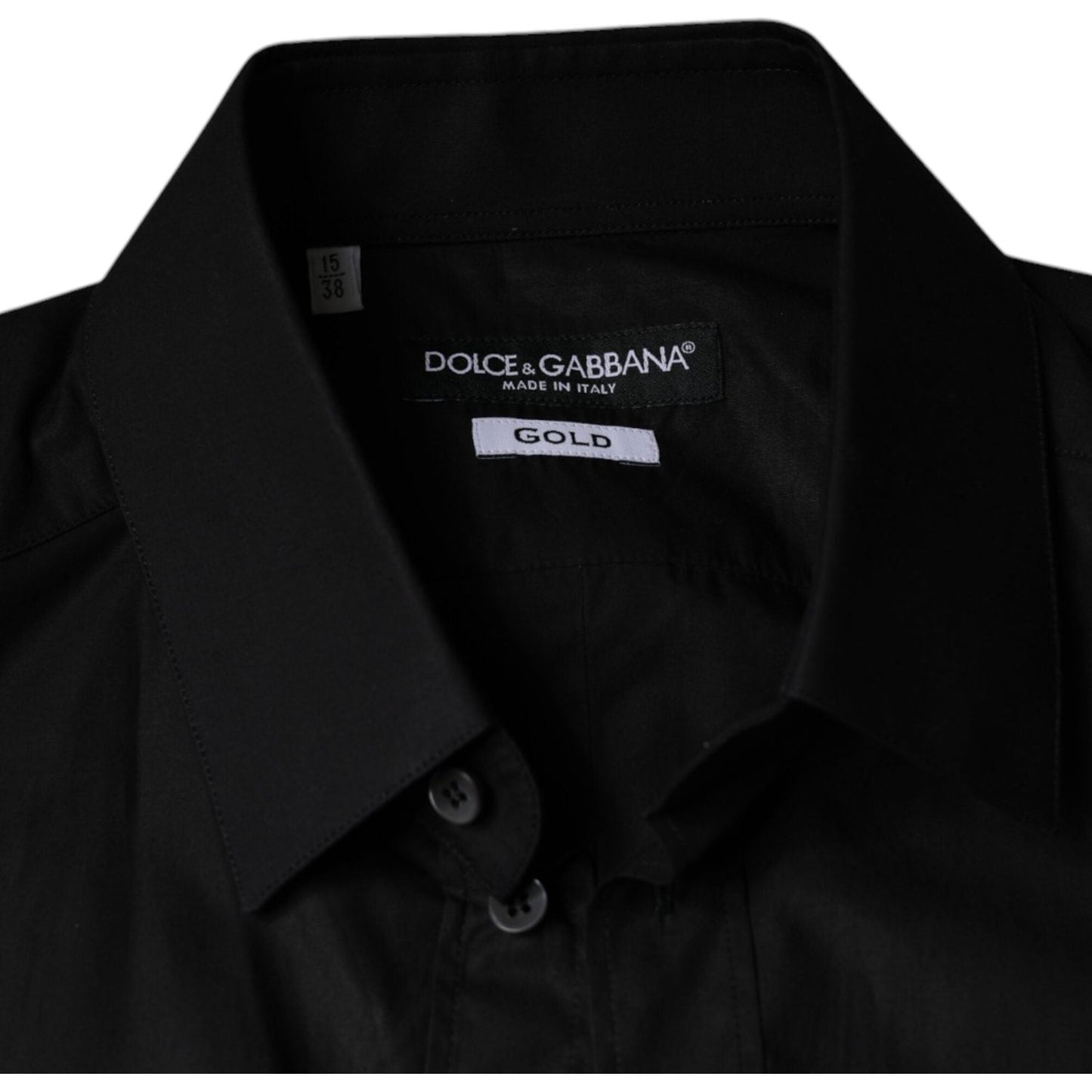 Dolce & Gabbana Black Cotton Stretch Dress GOLD Formal Shirt Dolce & Gabbana