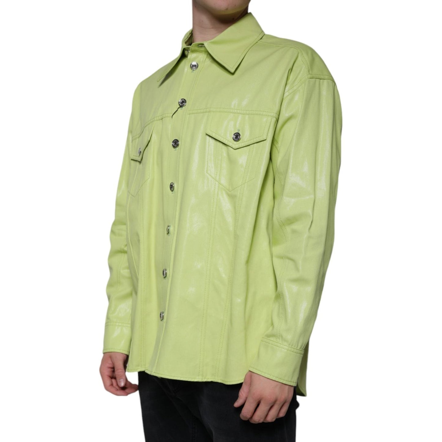 Dolce & Gabbana Green Cotton Collared Men Button Down Shirt Dolce & Gabbana