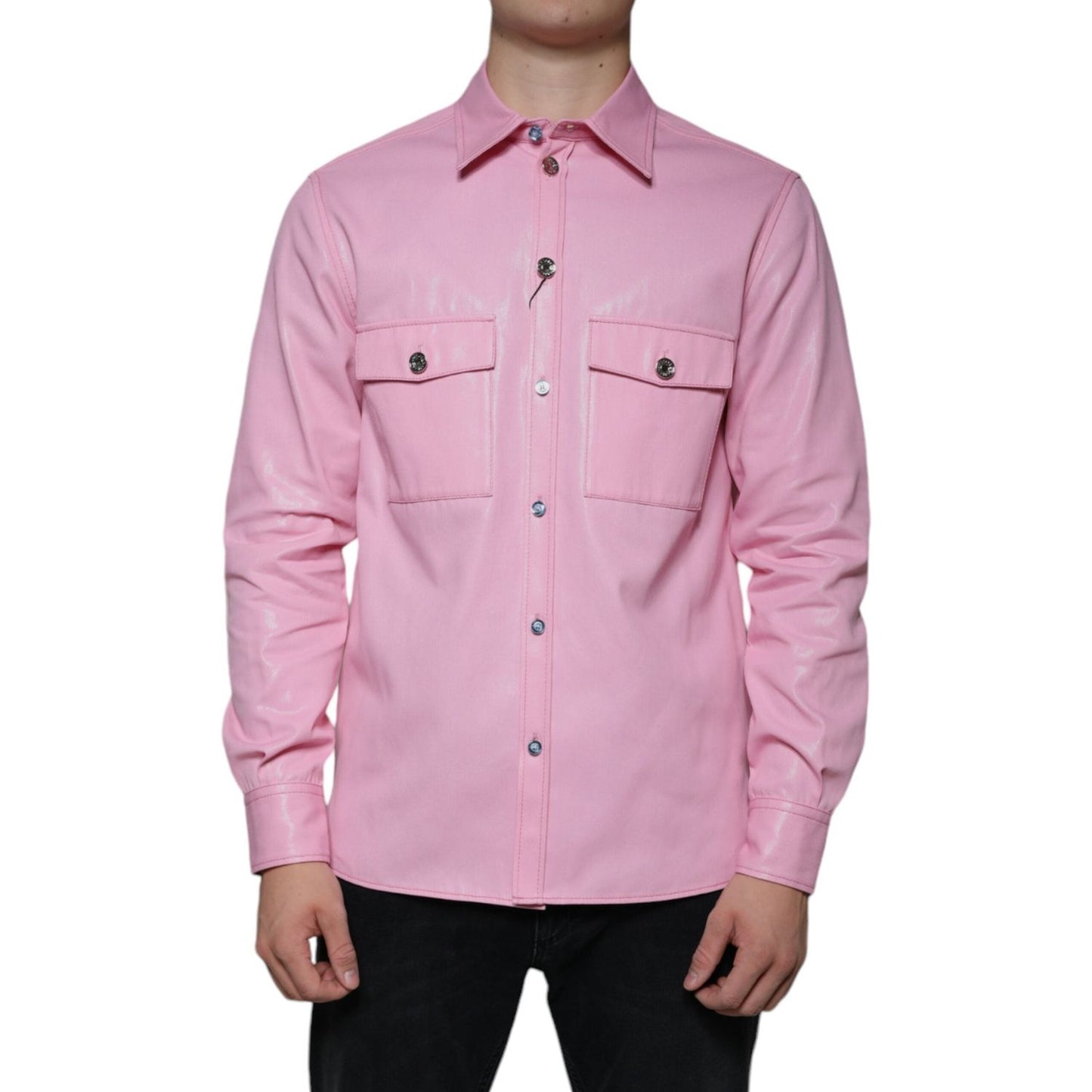 Dolce & Gabbana Pink Cotton Collared Button Down Shirt Dolce & Gabbana