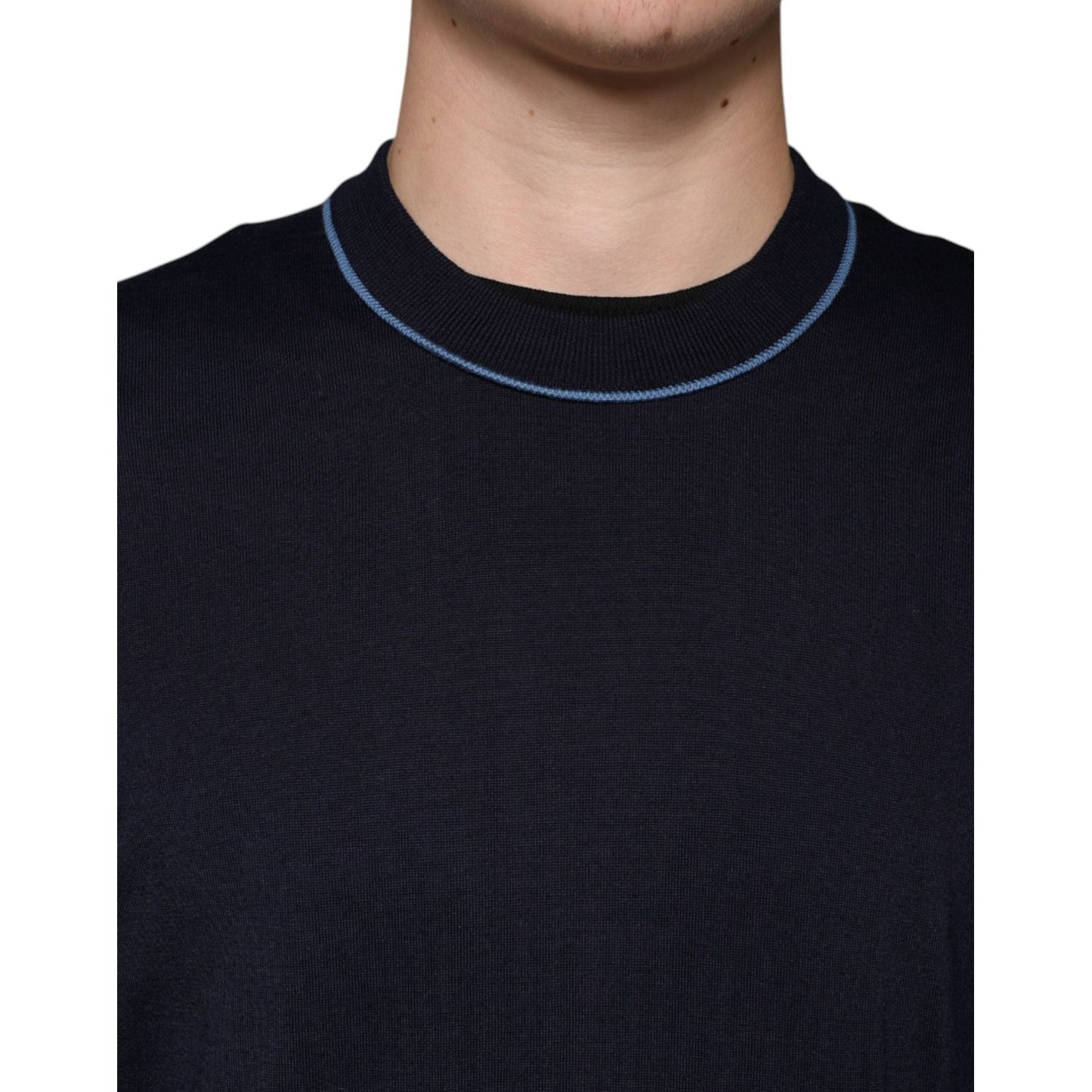 Dolce & Gabbana Dark Blue Wool Crew Neck Men Pullover Sweater Dolce & Gabbana