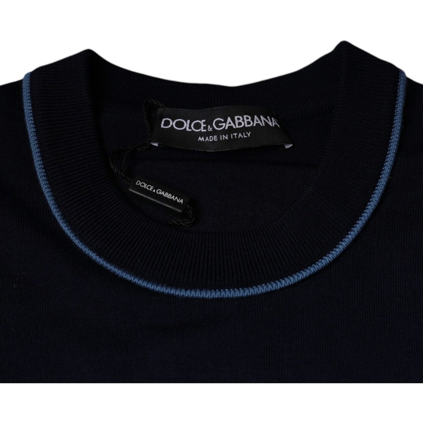 Dolce & Gabbana Dark Blue Wool Crew Neck Men Pullover Sweater Dolce & Gabbana