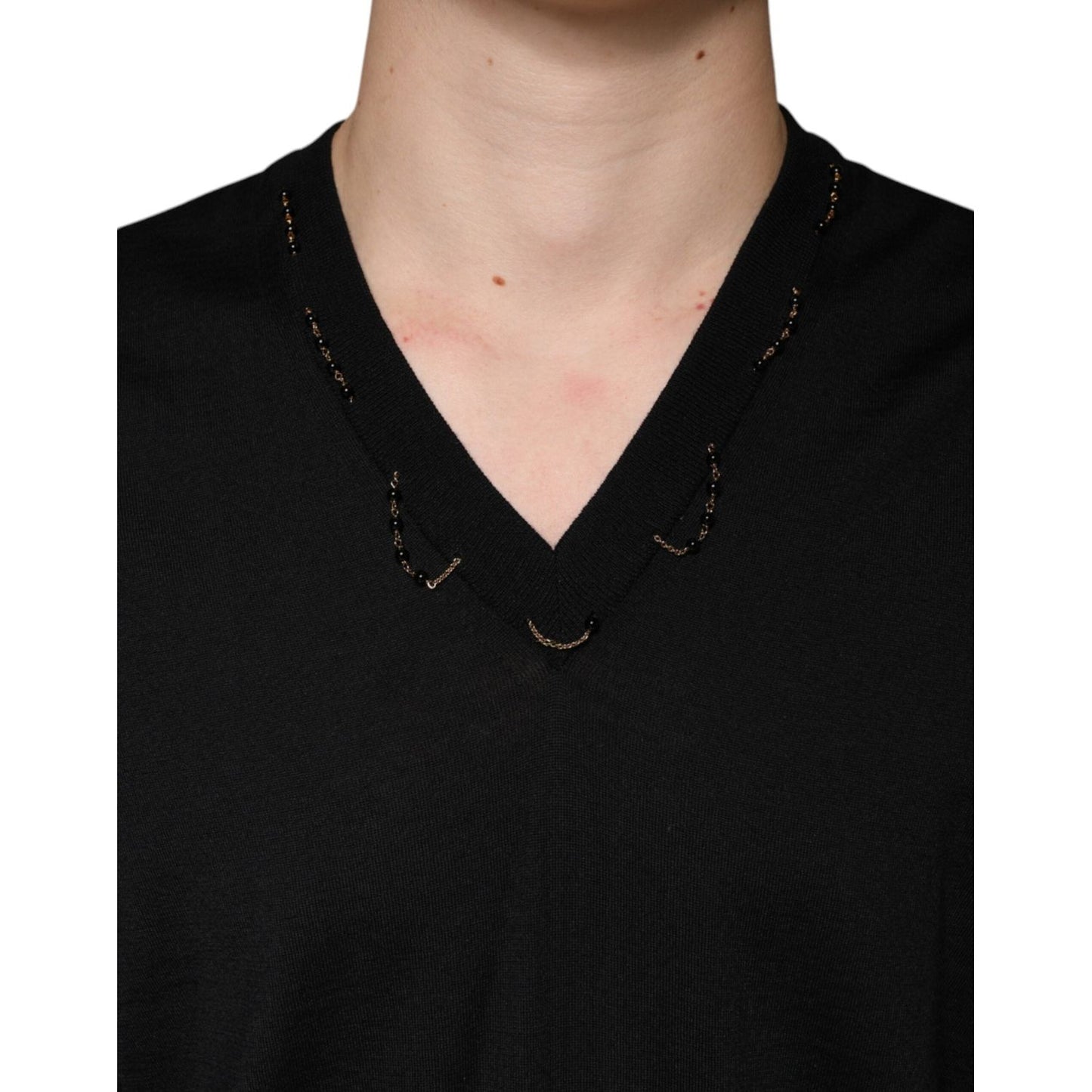 Dolce & Gabbana Black Embellished V-neck Pullover Sweater Dolce & Gabbana