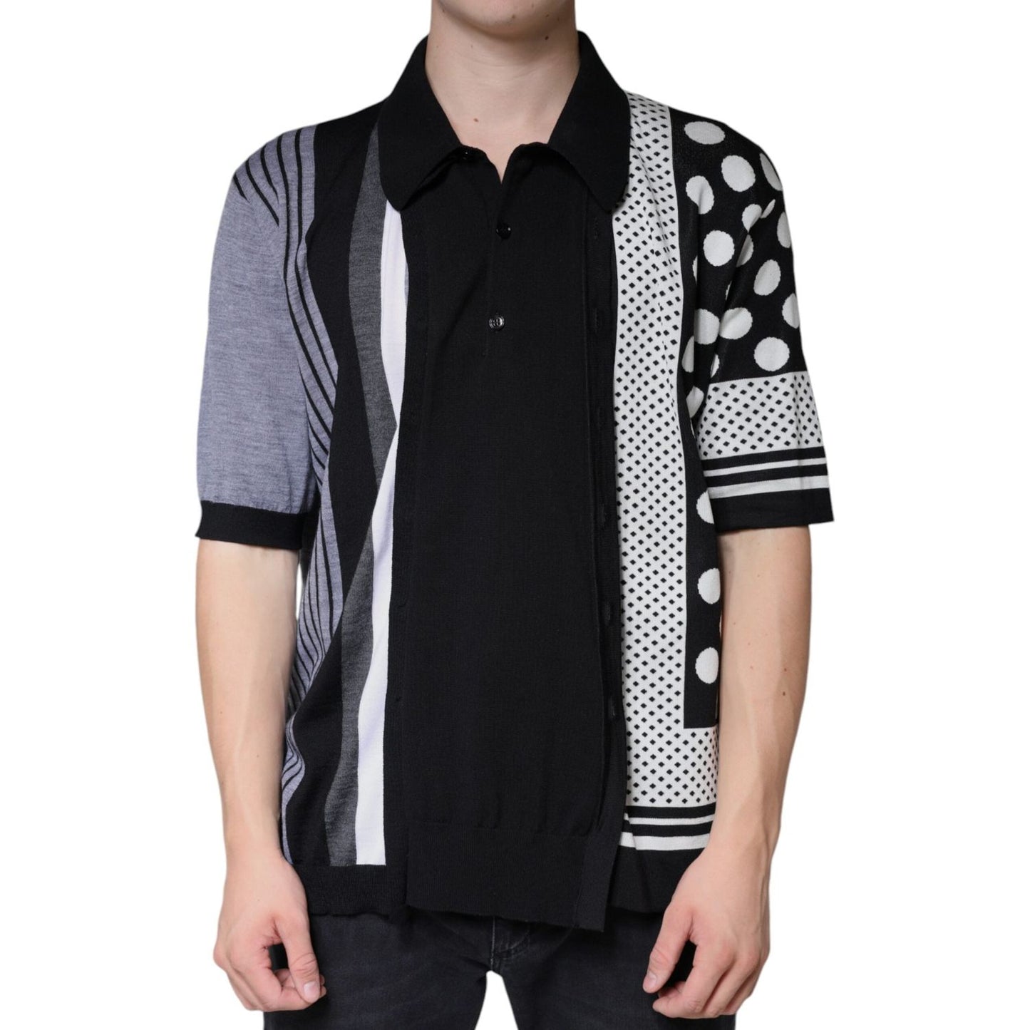 Dolce & Gabbana Black White Polka Dot Collared Polo T-shirt Dolce & Gabbana