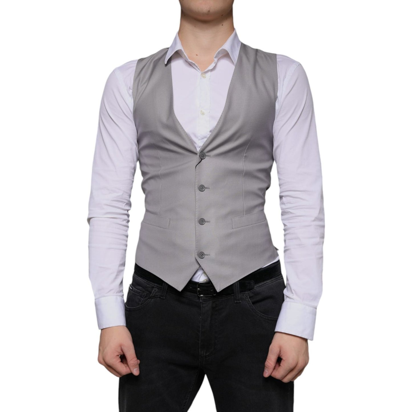 Dolce & Gabbana Light Gray Wool Formal Dress Waistcoat Vest Dolce & Gabbana