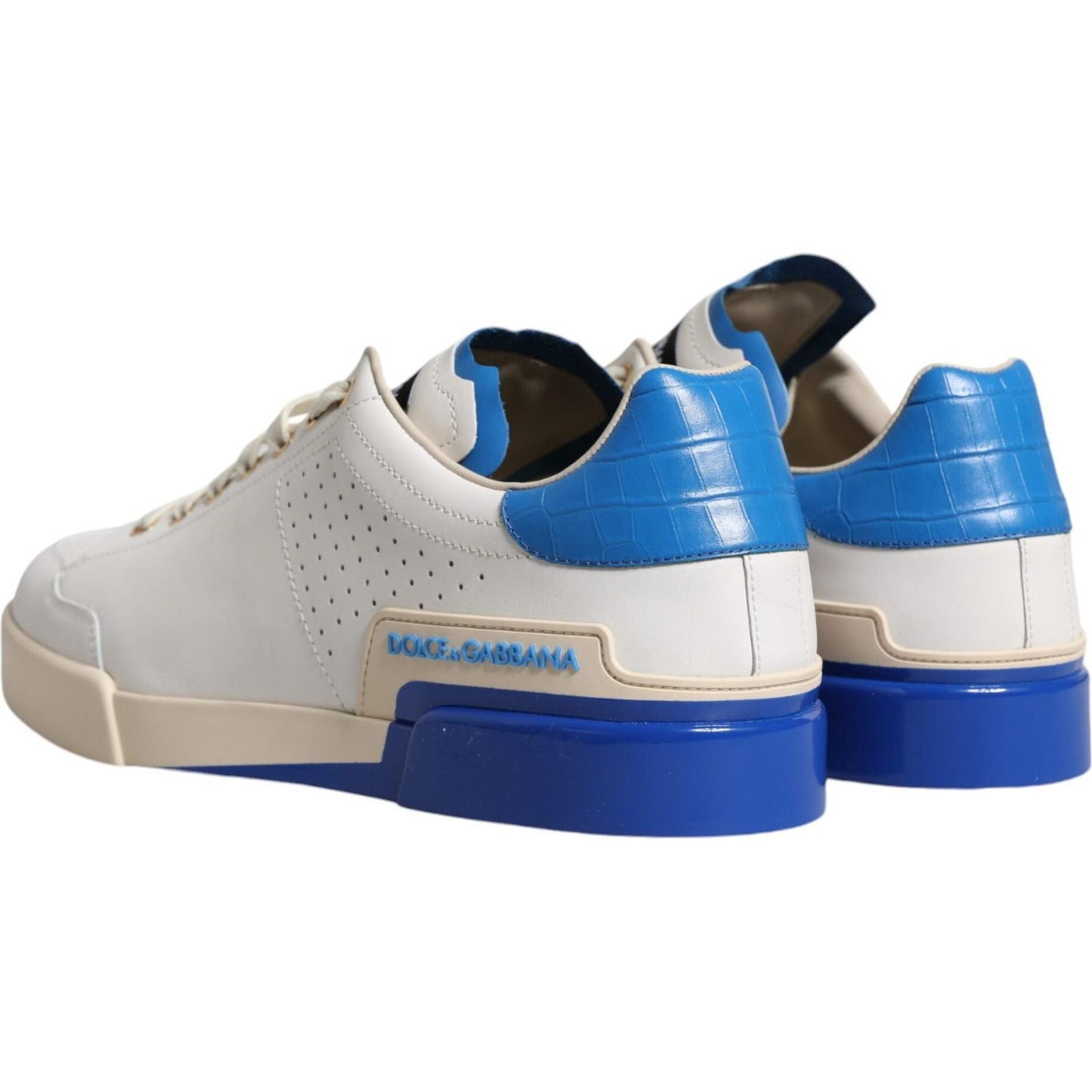 Dolce & Gabbana White Blue Perforated Low Top Sneakers Shoes Dolce & Gabbana