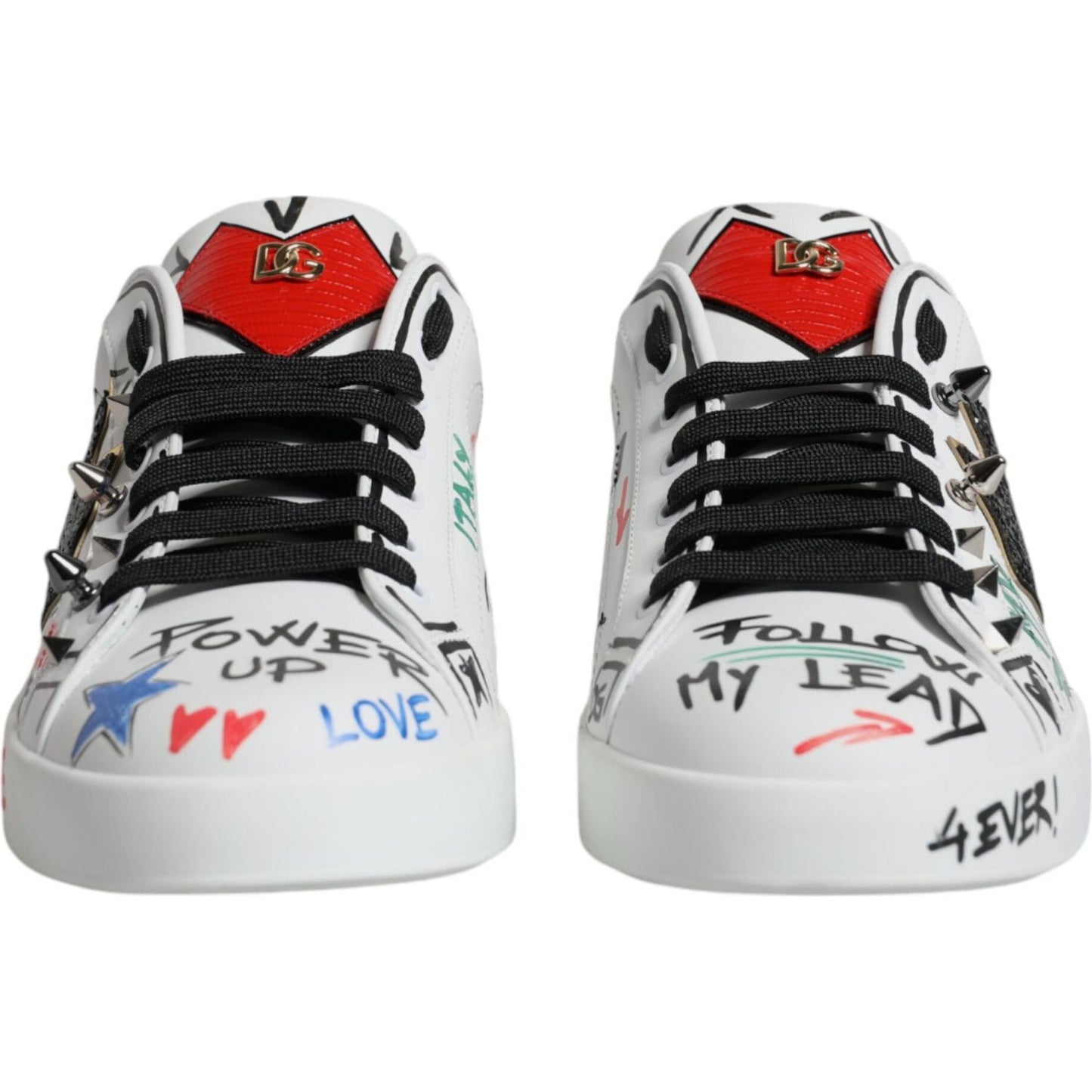 Dolce & Gabbana White Heart Studded Low Top Sneakers Shoes Dolce & Gabbana