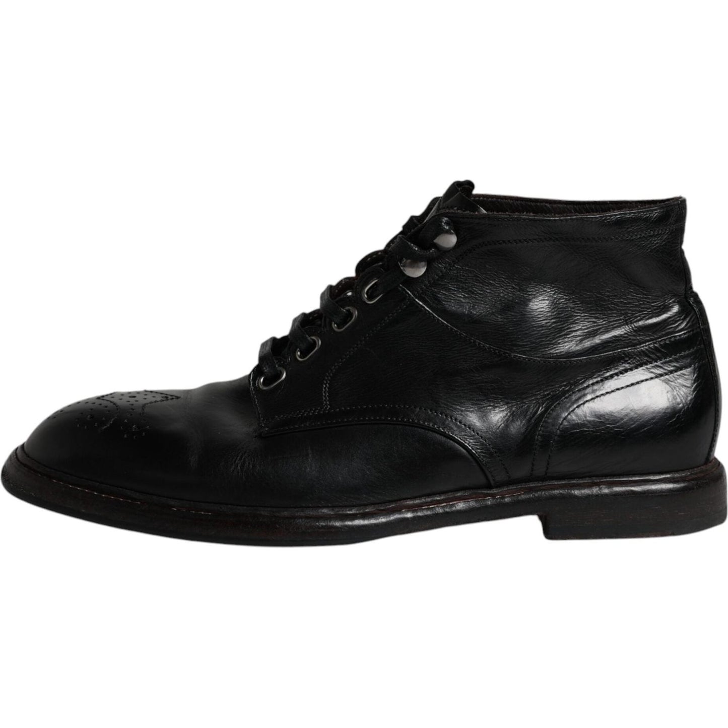 Dolce & Gabbana Black Leather Men Short Boots Lace Up Shoes Dolce & Gabbana