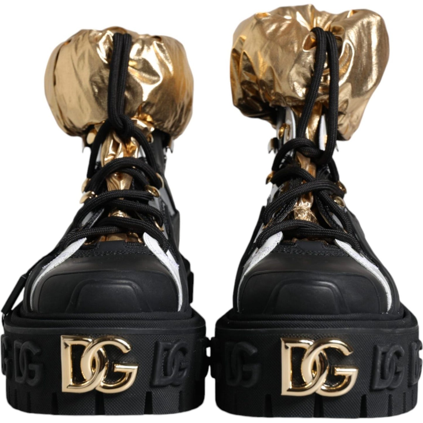 Dolce & Gabbana Black Gold Leather Trekking Ankle Boots Shoes Dolce & Gabbana