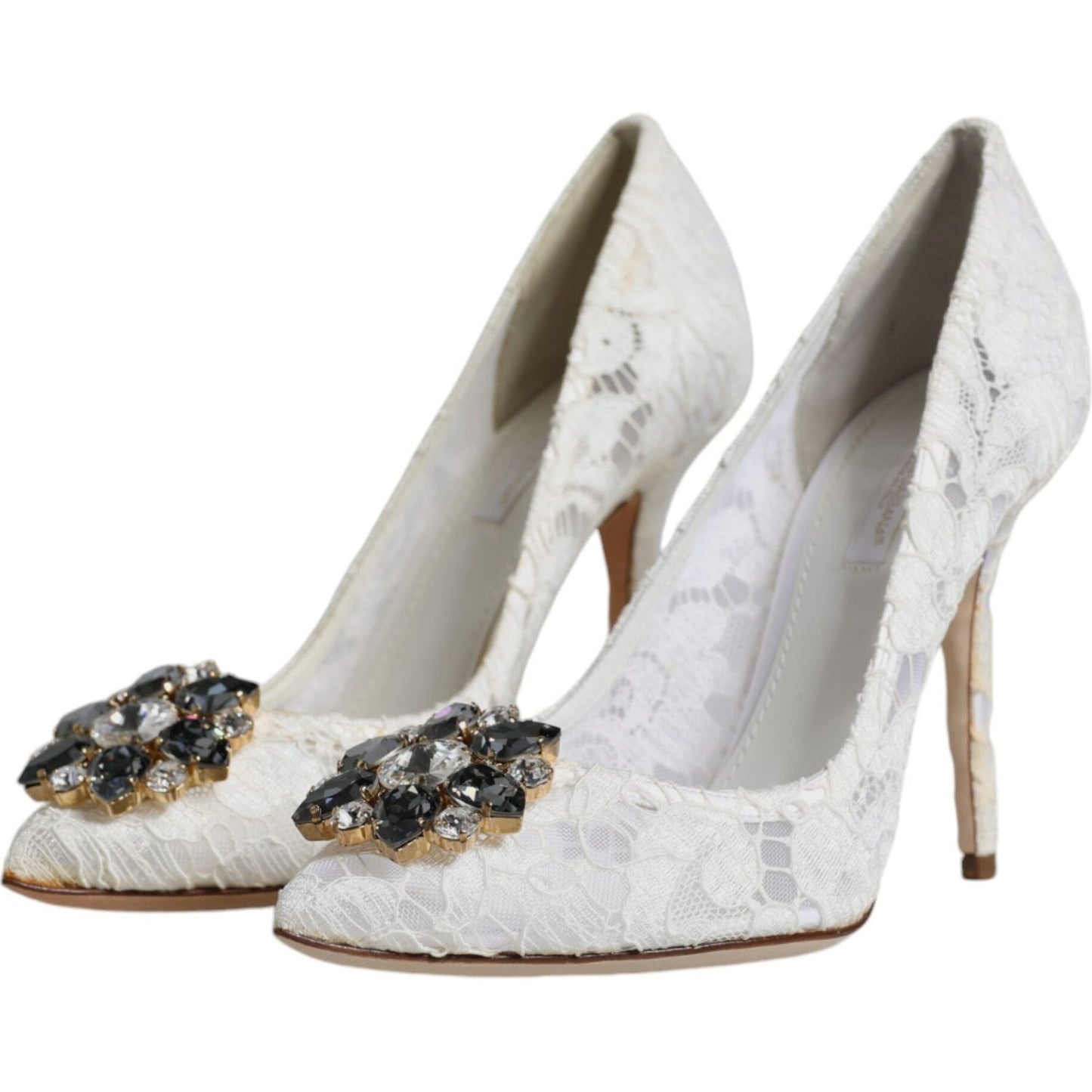 Dolce & Gabbana White Taormina Lace Crystal Heel Pumps Shoes Dolce & Gabbana