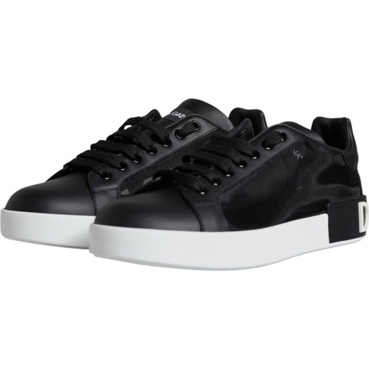 Dolce & Gabbana Black Calf Leather Portofino Sneakers Shoes Dolce & Gabbana Light Gray