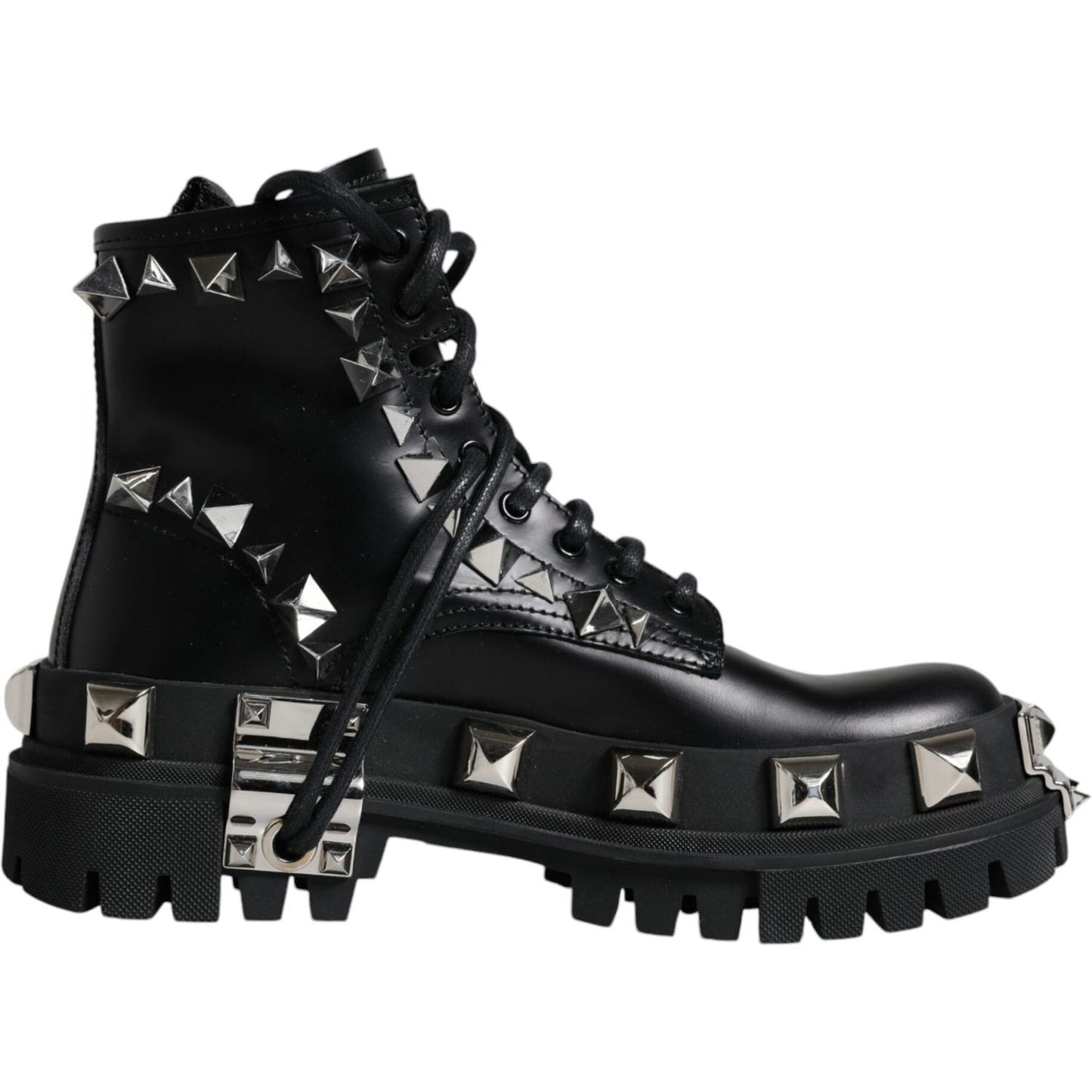 Dolce & Gabbana Black Leather Studded Trekking Boots Shoes Dolce & Gabbana