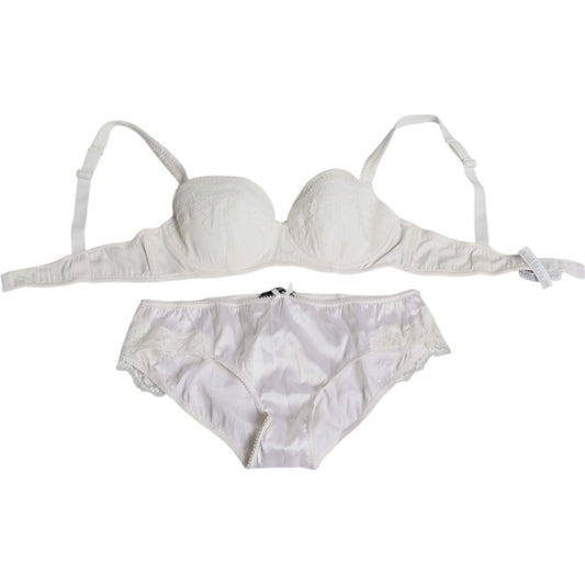 Dolce & Gabbana White Silk Stretch Panty Balconette Bra Underwear Dolce & Gabbana