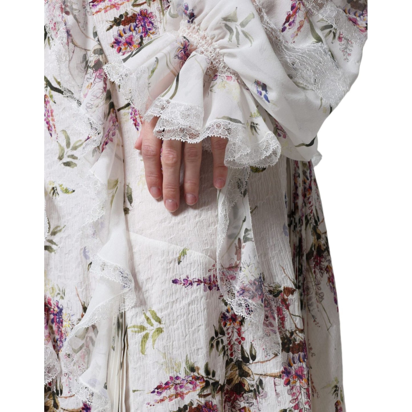 Ermanno Scervino White Floral Ruffles Lace Long Sleeves Maxi Dress Ermanno Scervino