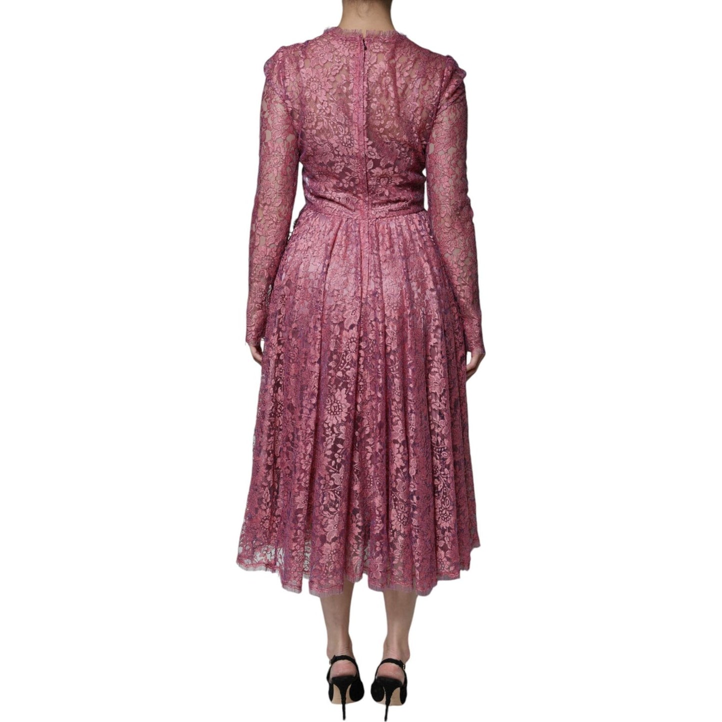 Dolce & Gabbana Fuchsia Floral Lace Long Sleeve Maxi Dress Dolce & Gabbana