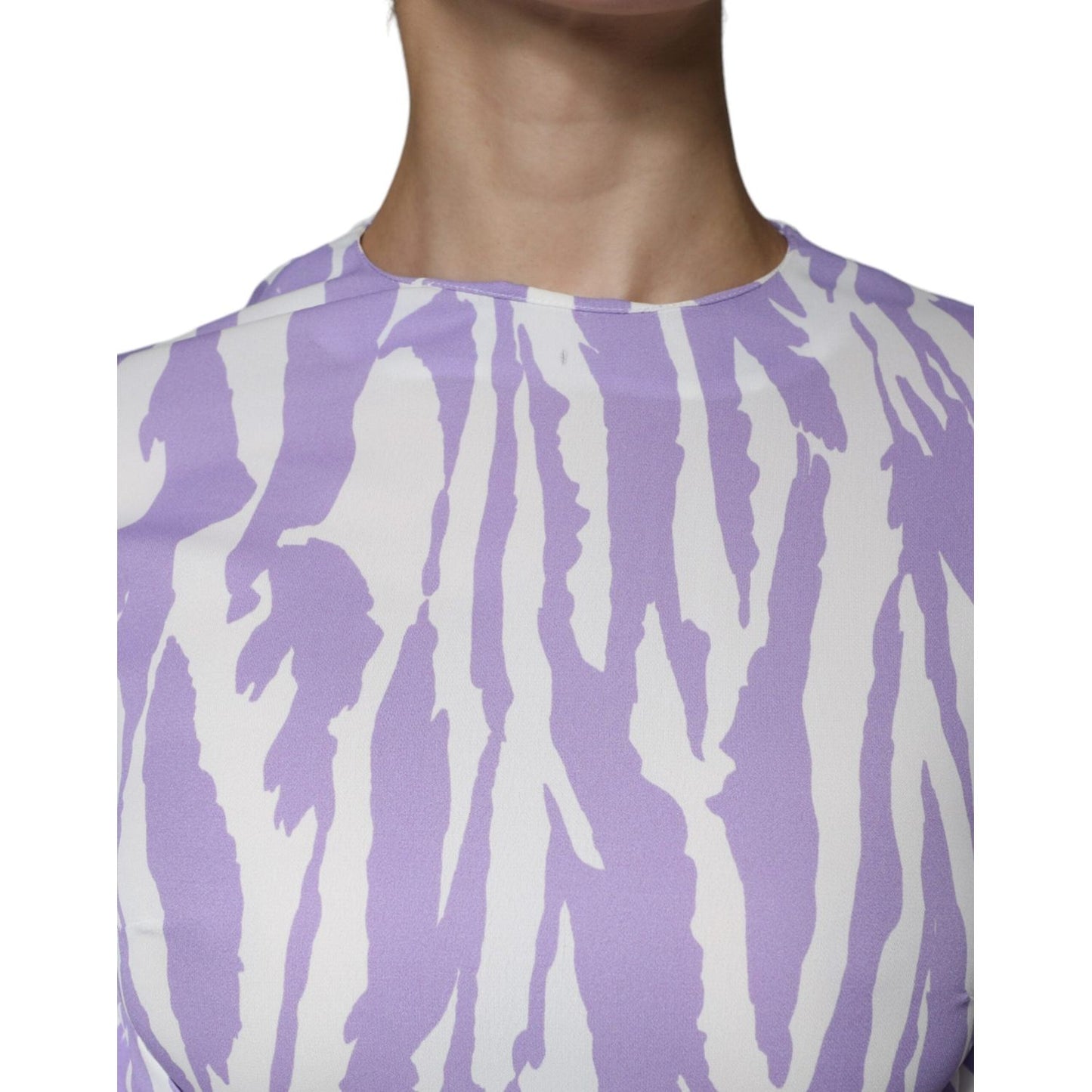 MSGM White Purple Patterned Viscose Short Sleeves Maxi Dress MSGM