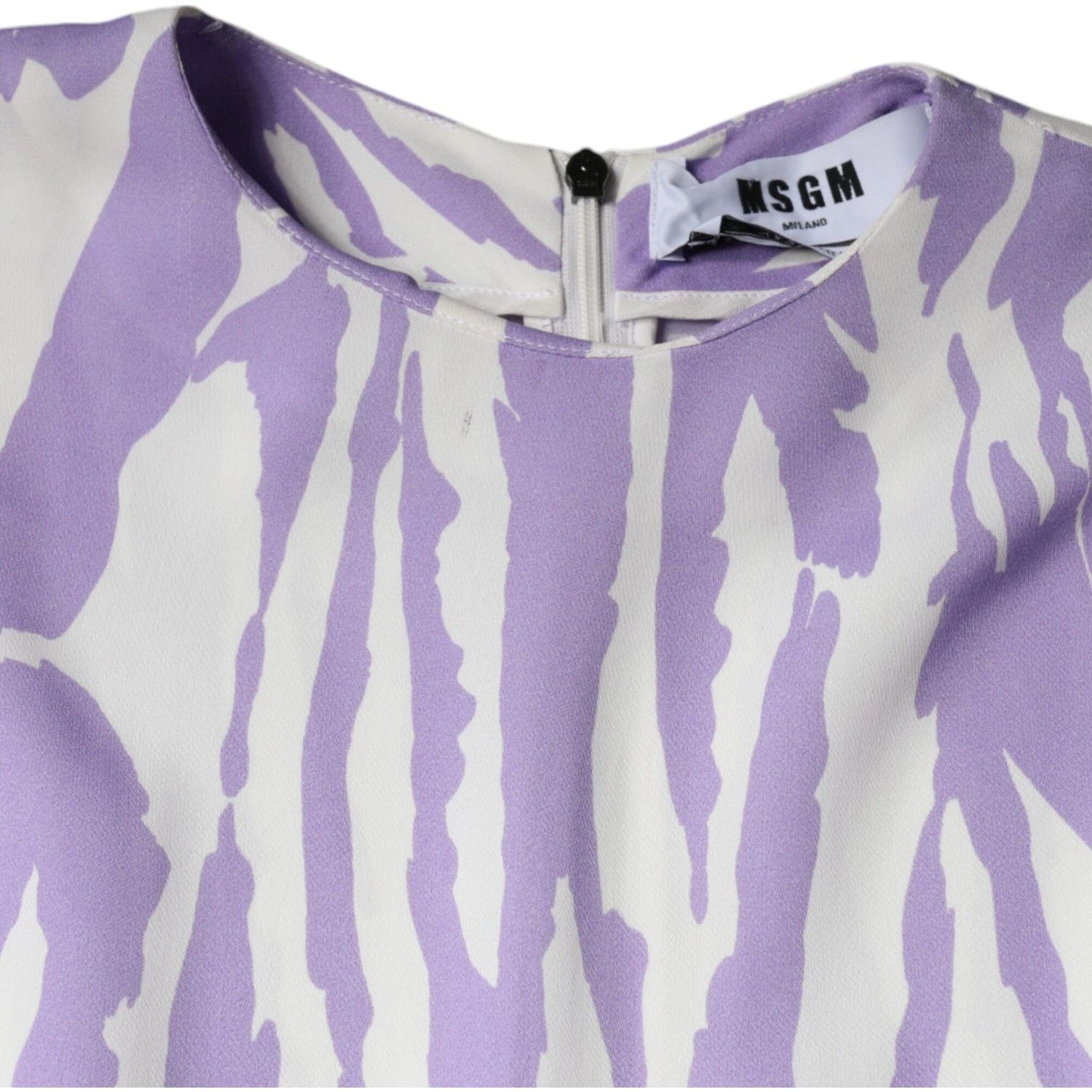 MSGM White Purple Patterned Viscose Short Sleeves Maxi Dress MSGM