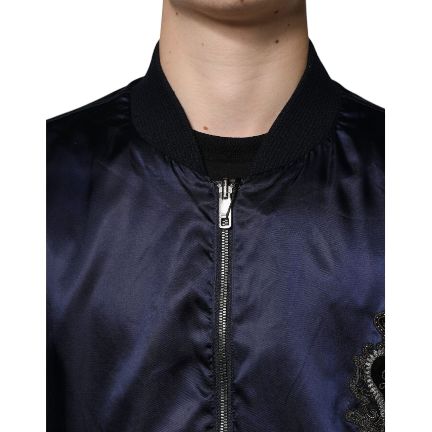 Dolce & Gabbana Blue Crown Heart Full Zip Men Bomber Jacket Dolce & Gabbana