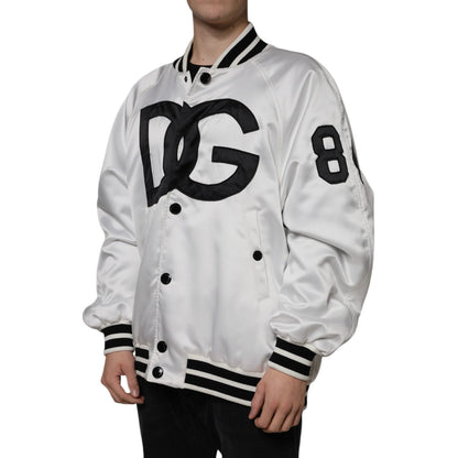 Dolce & Gabbana White Polyester Logo Full Zip Bomber Jacket 1728,67345645728,Black and White,Bombers - Jackets & Coats - Clothing,Clothing,Dolce & Gabbana,IT50 | L,IT52 | XL,IT54 | XL,Jackets & Coats - Clothing,Jackets - Men - Clothing,Material: 100% Poly