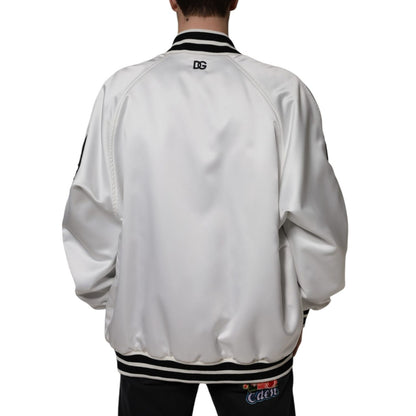 Dolce & Gabbana White Polyester Logo Full Zip Bomber Jacket 1728,67345645728,Black and White,Bombers - Jackets & Coats - Clothing,Clothing,Dolce & Gabbana,IT50 | L,IT52 | XL,IT54 | XL,Jackets & Coats - Clothing,Jackets - Men - Clothing,Material: 100% Poly