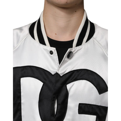 Dolce & Gabbana White Polyester Logo Full Zip Bomber Jacket 1728,67345645728,Black and White,Bombers - Jackets & Coats - Clothing,Clothing,Dolce & Gabbana,IT50 | L,IT52 | XL,IT54 | XL,Jackets & Coats - Clothing,Jackets - Men - Clothing,Material: 100% Poly