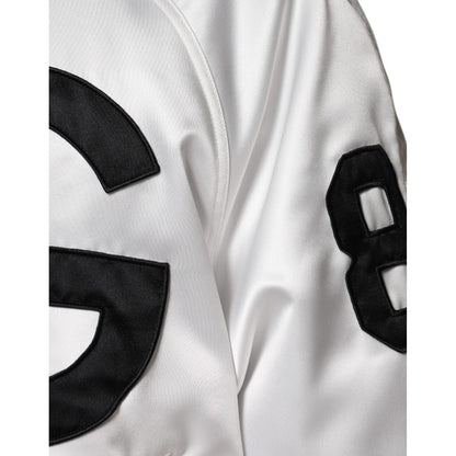 Dolce & Gabbana White Polyester Logo Full Zip Bomber Jacket 1728,67345645728,Black and White,Bombers - Jackets & Coats - Clothing,Clothing,Dolce & Gabbana,IT50 | L,IT52 | XL,IT54 | XL,Jackets & Coats - Clothing,Jackets - Men - Clothing,Material: 100% Poly