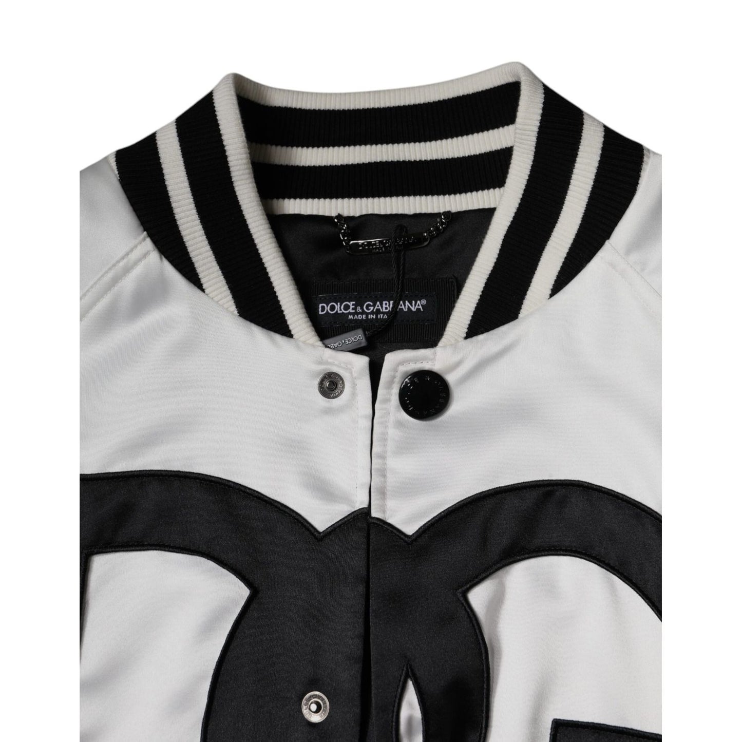 Dolce & Gabbana White Polyester Logo Full Zip Bomber Jacket 1728,67345645728,Black and White,Bombers - Jackets & Coats - Clothing,Clothing,Dolce & Gabbana,IT50 | L,IT52 | XL,IT54 | XL,Jackets & Coats - Clothing,Jackets - Men - Clothing,Material: 100% Poly