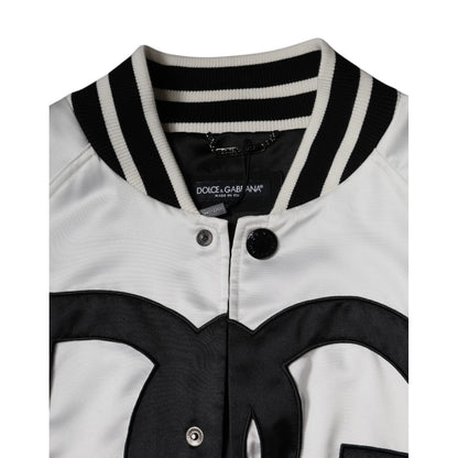 Dolce & Gabbana White Polyester Logo Full Zip Bomber Jacket 1728,67345645728,Black and White,Bombers - Jackets & Coats - Clothing,Clothing,Dolce & Gabbana,IT50 | L,IT52 | XL,IT54 | XL,Jackets & Coats - Clothing,Jackets - Men - Clothing,Material: 100% Poly