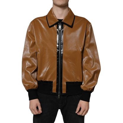 Dolce & Gabbana Brown Leather Full Zip Men Bomber Jacket 1728,67345645728,Biker Jackets - Jackets & Coats - Clothing,Brown,Clothing,Dolce & Gabbana,IT44 | XS,IT46 | S,IT48 | M,IT50 | L,IT52 | XL,Jackets & Coats - Clothing,Jackets - Men - Clothing,Material