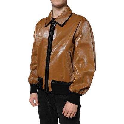 Dolce & Gabbana Brown Leather Full Zip Men Bomber Jacket 1728,67345645728,Biker Jackets - Jackets & Coats - Clothing,Brown,Clothing,Dolce & Gabbana,IT44 | XS,IT46 | S,IT48 | M,IT50 | L,IT52 | XL,Jackets & Coats - Clothing,Jackets - Men - Clothing,Material