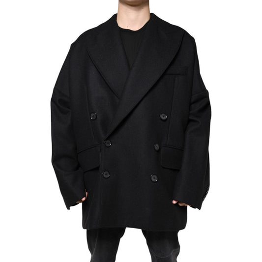 Dolce & Gabbana Black Wool Double Breasted Men Coat Jacket Dolce & Gabbana